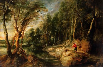 Ein Hirte mit seiner Herde in einer bewaldeten Landschaft, ca. 1615-22 von Peter Paul Rubens